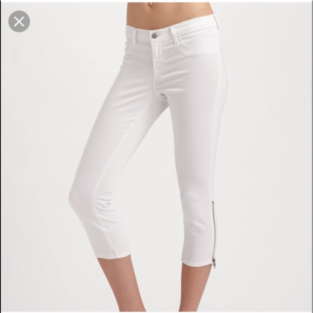 J Brand Ava Rose cropped zipper jeans in white